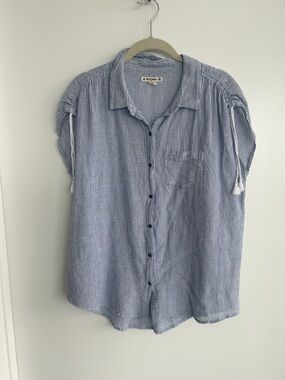 Ruff Hewn Blue and White Striped Button Front Blouse